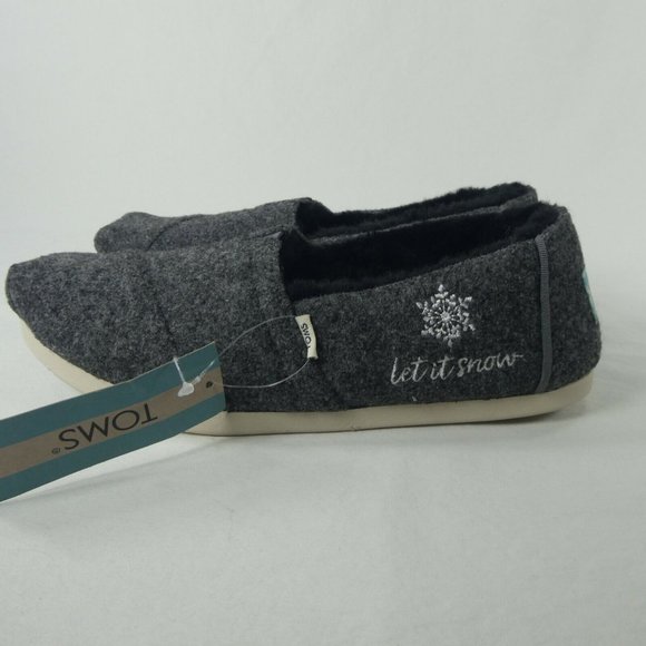 Toms Womens Size 5 Alpargata Gray 2 Tone Felt Let it Snow Embroidery Fuzzy Shoe - Picture 5 of 8